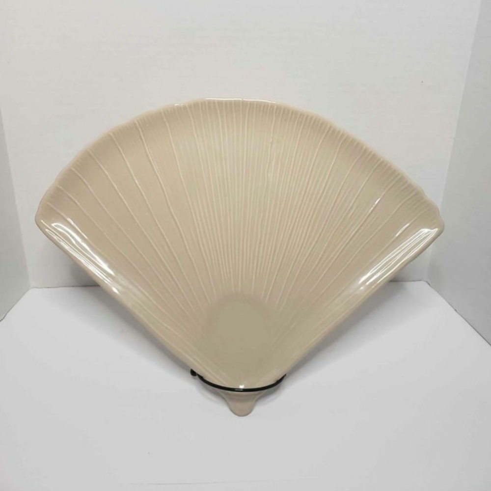 Vtg Serving Platter Retro Zodax Made in Portugal Beige Fan Shell Shaped